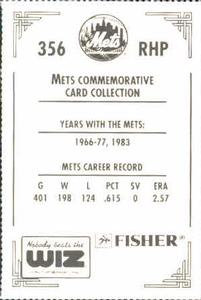 1991 The Wiz New York Mets #356 Tom Seaver Back