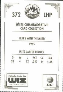 1991 The Wiz New York Mets #372 Warren Spahn Back