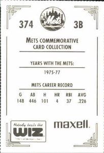 1991 The Wiz New York Mets #374 Roy Staiger Back