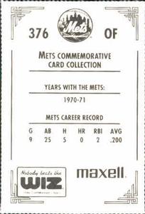 1991 The Wiz New York Mets #376 Leroy Stanton Back