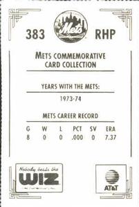 1991 The Wiz New York Mets #383 John Strohmayer Back