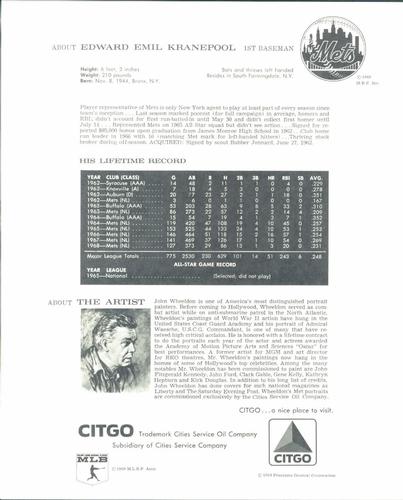 1969 Citgo New York Mets #NNO Ed Kranepool Back
