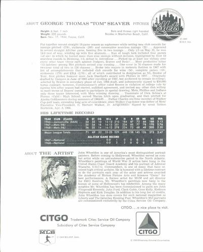 1969 Citgo New York Mets #NNO Tom Seaver Back