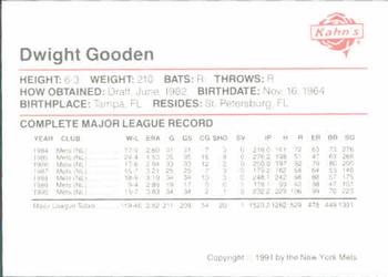 1991 Kahn's New York Mets #NNO Dwight Gooden Back
