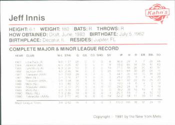 1991 Kahn's New York Mets #NNO Jeff Innis Back