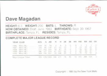 1991 Kahn's New York Mets #NNO Dave Magadan Back