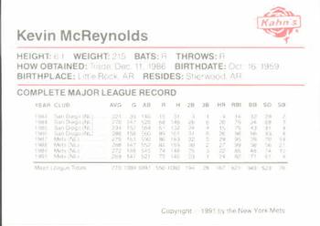 1991 Kahn's New York Mets #NNO Kevin McReynolds Back