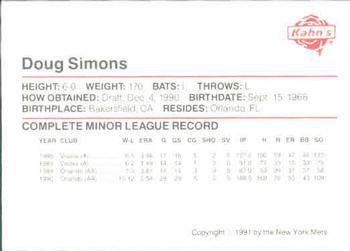 1991 Kahn's New York Mets #NNO Doug Simons Back