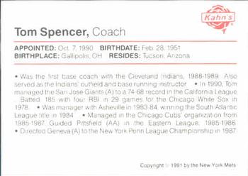 1991 Kahn's New York Mets #NNO Tom Spencer Back