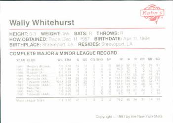 1991 Kahn's New York Mets #NNO Wally Whitehurst Back