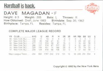 1992 Kahn's New York Mets #NNO Dave Magadan Back