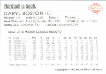 1992 Kahn's New York Mets #NNO Daryl Boston Back