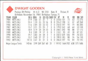 1993 Kahn's New York Mets #NNO Dwight Gooden Back