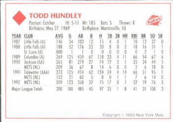 1993 Kahn's New York Mets #NNO Todd Hundley Back