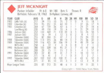 1993 Kahn's New York Mets #NNO Jeff McKnight Back