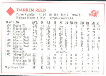 1993 Kahn's New York Mets #NNO Darren Reed Back