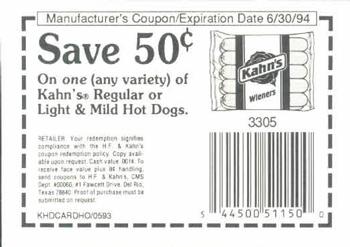 1993 Kahn's New York Mets #NNO Coupon Back