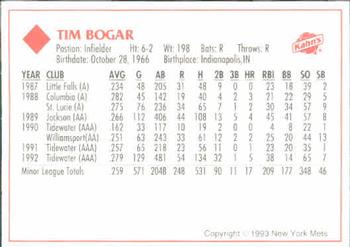 1993 Kahn's New York Mets #NNO Tim Bogar Back