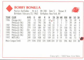 1993 Kahn's New York Mets #NNO Bobby Bonilla Back