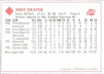 1993 Kahn's New York Mets #NNO Mike Draper Back