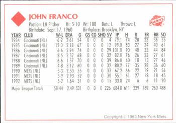 1993 Kahn's New York Mets #NNO John Franco Back