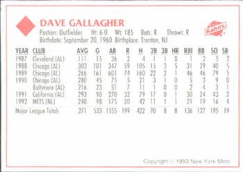 1993 Kahn's New York Mets #NNO Dave Gallagher Back