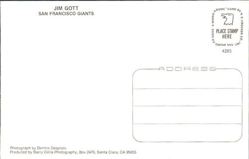 1985 Barry Colla Postcards #4285 Jim Gott Back