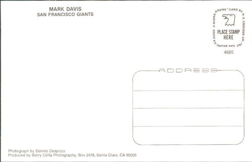 1985 Barry Colla Postcards #4685 Mark Davis Back