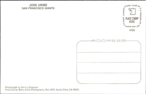 1985 Barry Colla Postcards #4985 Jose Uribe Back