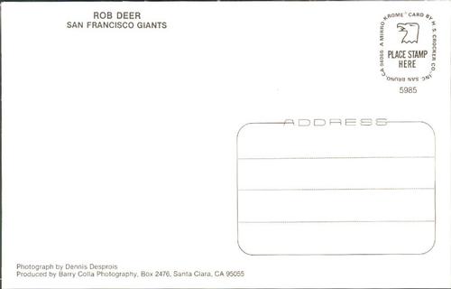 1985 Barry Colla Postcards #5985 Rob Deer Back