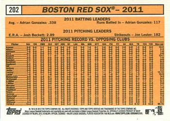 2012 Topps Heritage #202 Boston Red Sox Back