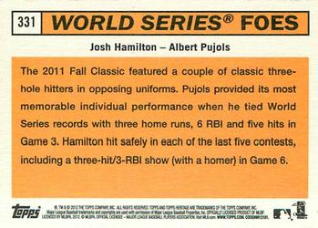 2012 Topps Heritage #331 World Series Foes (Josh Hamilton / Albert Pujols) Back
