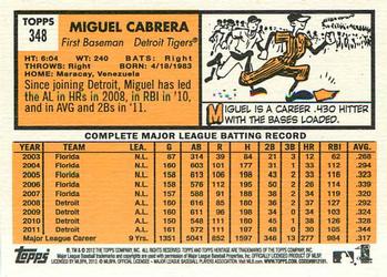 2012 Topps Heritage #348 Miguel Cabrera Back