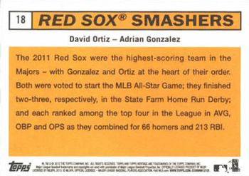 2012 Topps Heritage #18 Red Sox Smashers (David Ortiz / Adrian Gonzalez) Back