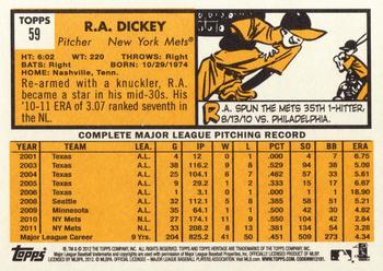 2012 Topps Heritage #59 R.A. Dickey Back