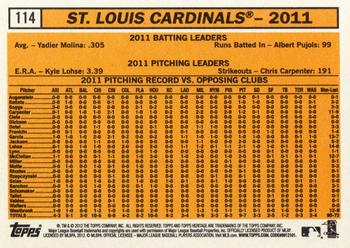 2012 Topps Heritage #114 St. Louis Cardinals Back