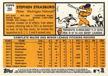 2012 Topps Heritage #291 Stephen Strasburg Back