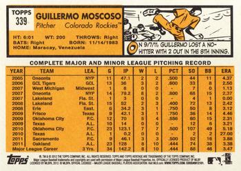 2012 Topps Heritage #339 Guillermo Moscoso Back