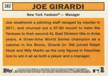 2012 Topps Heritage #382 Joe Girardi Back