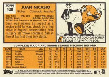 2012 Topps Heritage #438 Juan Nicasio Back
