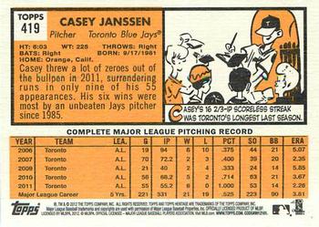 2012 Topps Heritage #419 Casey Janssen Back