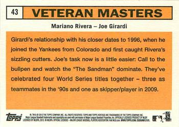 2012 Topps Heritage #43 Veteran Masters (Mariano Rivera / Joe Girardi) Back