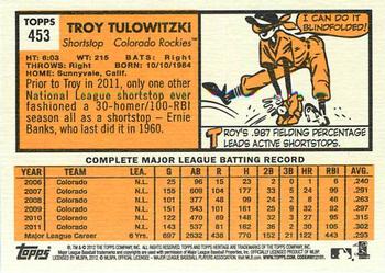 2012 Topps Heritage #453 Troy Tulowitzki Back