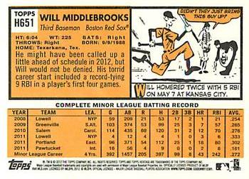 2012 Topps Heritage #H651 Will Middlebrooks Back
