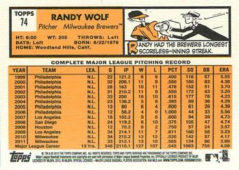 2012 Topps Heritage #74 Randy Wolf Back