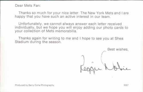 1987 Barry Colla New York Mets Postcards #3087 Reggie Dobie Back