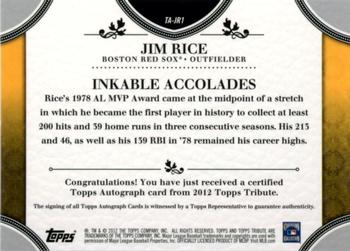 2012 Topps Tribute - Autographs Orange #TA-JR1 Jim Rice Back