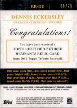 2012 Topps Tribute - Retired Remnants Relics Orange #RR-DE Dennis Eckersley Back