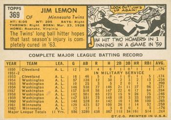 2012 Topps Heritage - 50th Anniversary Buybacks #369 Jim Lemon Back