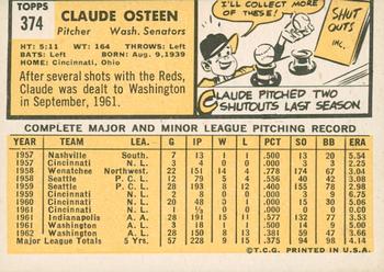 2012 Topps Heritage - 50th Anniversary Buybacks #374 Claude Osteen Back